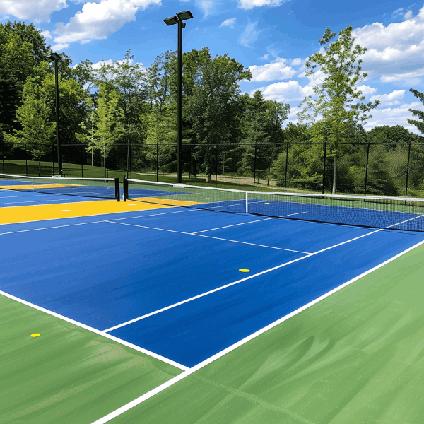 A well-maintained pickleball court with high-quality flooring